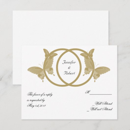 Dubbele Ring Vlinder Monogram Respons Kaart (Voorkant / Achterkant)