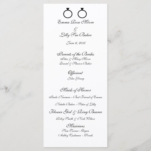 "Dubbele ringen" Trouwprogramma's Programmakaart (Voorkant)