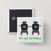 dubbele robots in neonkleuren vierkante button 5,1 cm (Voorkant /achterkant)