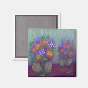 Dubbele Rode Glow Bouquet Originele Kunst Magneet
