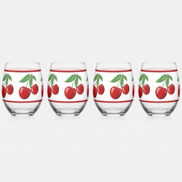 Dubbele rode kersen patroon wijnglas zonder voet