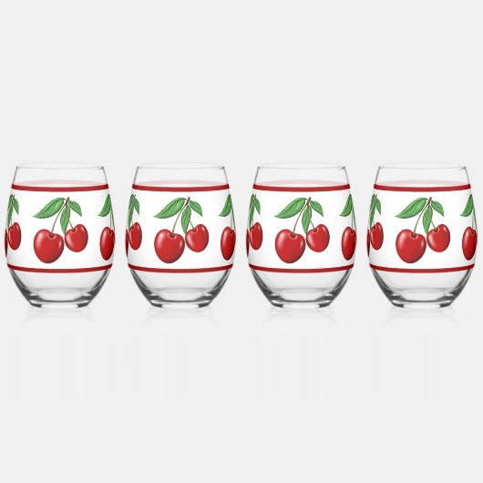 Dubbele rode kersen patroon wijnglas zonder voet (Links)