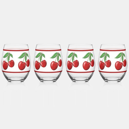 Dubbele rode kersen patroon wijnglas zonder voet (Rechts)