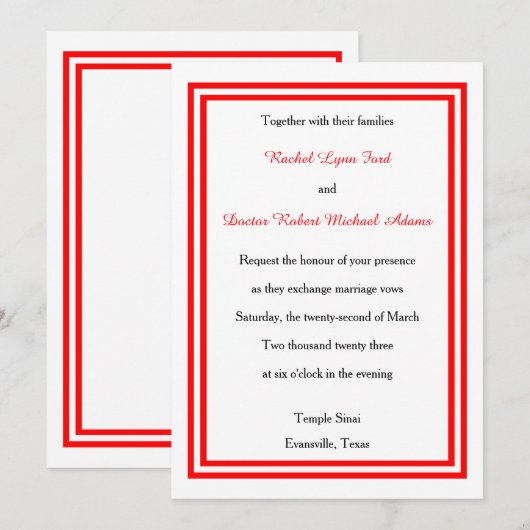 Dubbele Rode Trim - 5x7Wedding Uitnodiging (Voorkant / Achterkant)