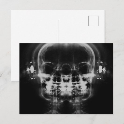 Dubbele röntgenschedels met hoofdtelefoon - B&W Briefkaart (Voorkant / Achterkant)