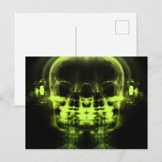 Dubbele röntgenschedels met hoofdtelefoon - Lime G Briefkaart (Voorkant / Achterkant)