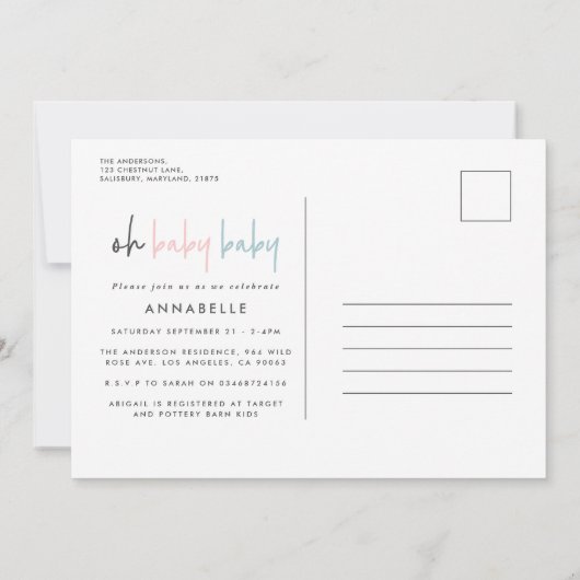 dubbele roze blauwe moderne typografie hedendaagse kaart (Achterkant)