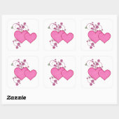 Dubbele Roze Hart & Glitter Ontwerp Valentijnsdag Vierkante Sticker (Vel)