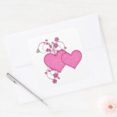 Dubbele Roze Hart & Glitter Ontwerp Valentijnsdag Vierkante Sticker (Envelop)