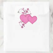 Dubbele Roze Hart & Glitter Ontwerp Valentijnsdag Vierkante Sticker (Tas)