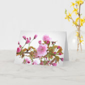 Dubbele roze kersenbloesems in de welkomstlente kaart (Gele Bloem)