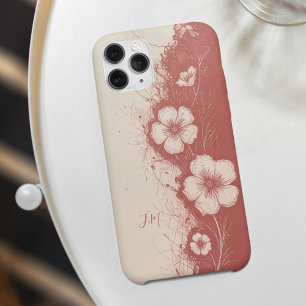 Dubbele Roze Koraal Bloemen Monogram Aangepaste Na iPhone 16 Hoesje