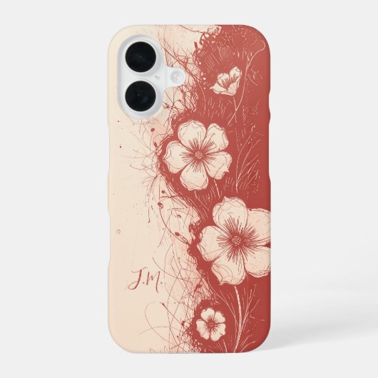 Dubbele Roze Koraal Bloemen Monogram Aangepaste Na iPhone 16 Hoesje (Achterkant)