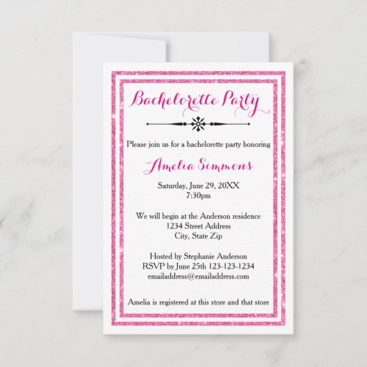 Dubbele Roze Rand - 3x5 Bachelorette Uitnodiging (Voorkant)