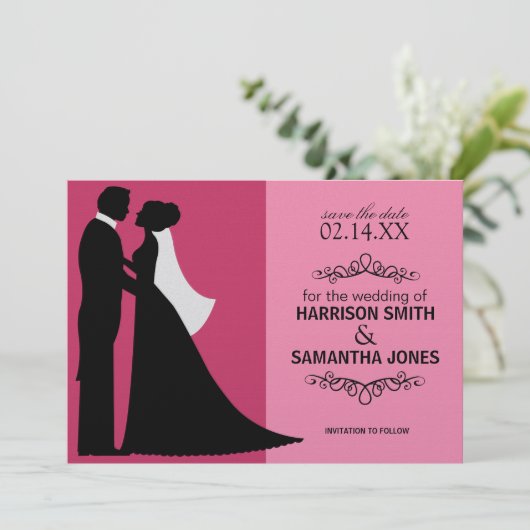 Dubbele Roze Save the Date Aankondigingen (Staand voorkant)