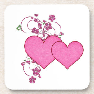 Dubbele roze Valentijnsdag en glitter design Drankjes Onderzetter