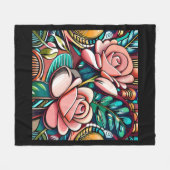 Dubbele Rozen: een gepatenteerde Floral Arrangemen Fleece Deken (Voorkant (Horizontaal))