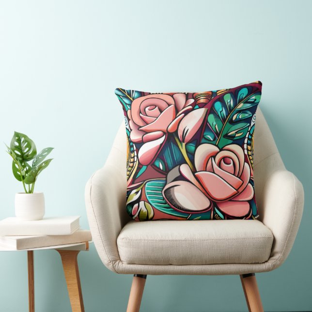 Dubbele Rozen: een spectaculaire Floral Arrangemen Kussen (Stoel)