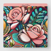 Dubbele Rozen: een spectaculaire Floral Arrangemen Vierkante Klok (Voorkant)