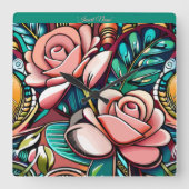 Dubbele Rozen: een spectaculaire Floral Arrangemen Vierkante Klok (Voorkant)