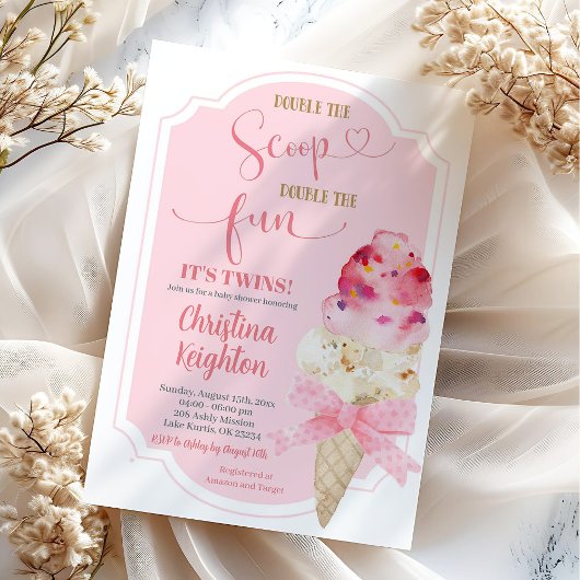 Dubbele Schep Ijs Tweeling Baby Shower Kaart