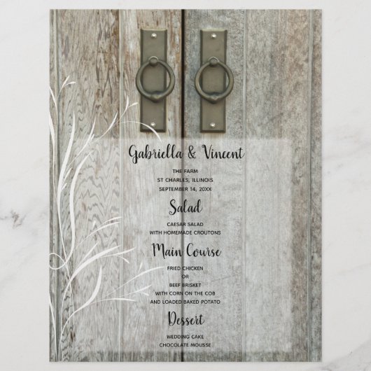 Dubbele Schuur Deuren Land Boerderij Bruiloft Menu (Voorkant)