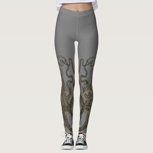 Dubbele sepia op grijze octopus leggings (Voorkant)