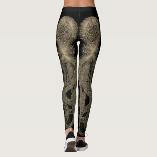 Dubbele sepia op zwarte  octopus leggings (Achterkant)