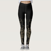 Dubbele sepia op zwarte  octopus leggings (Voorkant)