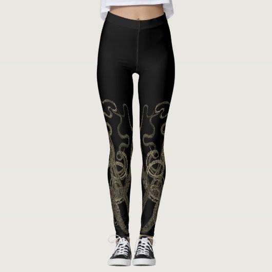 Dubbele sepia op zwarte  octopus leggings (Voorkant)