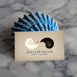 Dubbele Spiraal Nautilus Shell Gouden Omtrek Visitekaartje