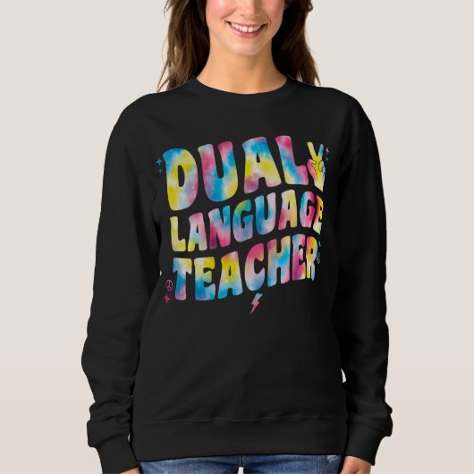 Dubbele taal docer Groovy Tie Dye Dual Language Trui (Voorkant)