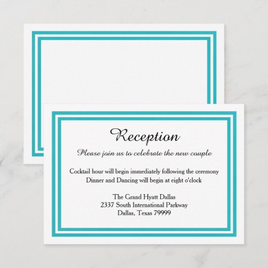 Dubbele Teal Afwerking-Uitnodiging Ontvangst Kaart (Voorkant / Achterkant)