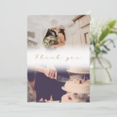Dubbele trouwfoto, elegant goudschrift bedankkaart (Staand voorkant)