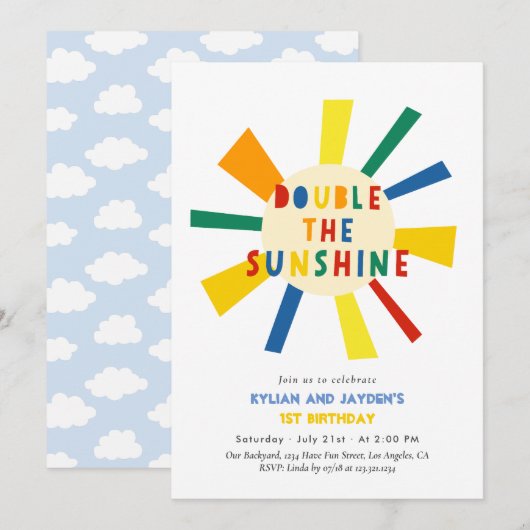 Dubbele uitnodiging op zonneschijn tweeling (Voorkant / Achterkant)