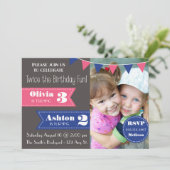 Dubbele uitnodiging voor een feest (jongen/meisje) (Staand voorkant)