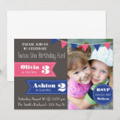 Dubbele uitnodiging voor een feest (jongen/meisje) (Voorkant / Achterkant)