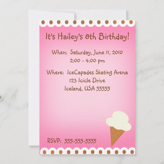 Dubbele uitzending van Ice Cream Birthday-uitnodig Kaart (Achterkant)