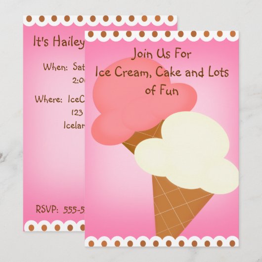 Dubbele uitzending van Ice Cream Birthday-uitnodig Kaart (Voorkant / Achterkant)