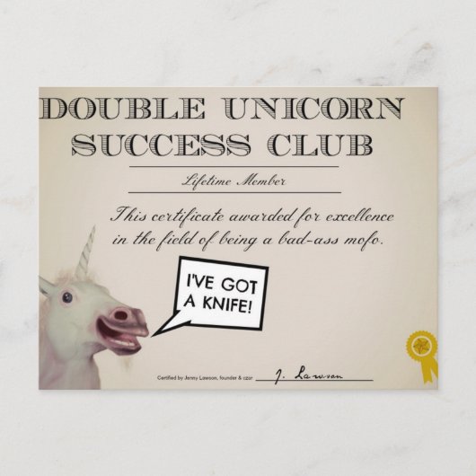 Dubbele Unicorn Success Club Briefkaart (Voorkant)