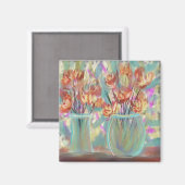 Dubbele Vaas Blauwgroen Boeket Originele Kunst Magneet (Voorkant / Achterkant)