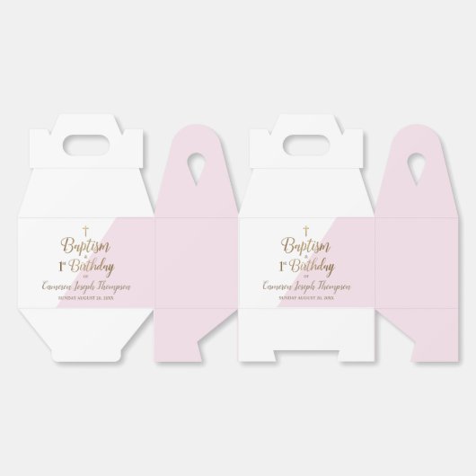 Dubbele Verjaardag en Doop Partij Roze Baby Meisje Bedankdoosjes (Ongevouwen)