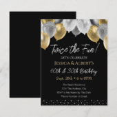 Dubbele Verjaardag Goud en Zilveren Ballon Uitnodi Kaart (Voorkant / Achterkant)