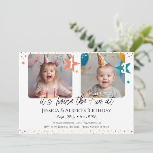 Dubbele Verjaardag Kinder Foto Kaart (Staand voorkant)