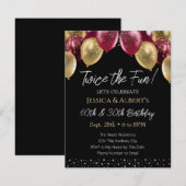 Dubbele Verjaardag Rood en Goud Ballon Uitnodiging (Voorkant / Achterkant)