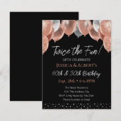 Dubbele Verjaardag roze en Zilveren Ballon Uitnodi Kaart (Voorkant / Achterkant)