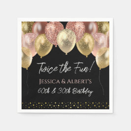 Dubbele verjaardag roze gouden ballonnen papieren servet