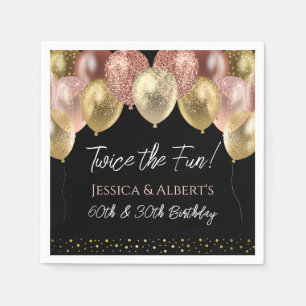 Dubbele verjaardag roze gouden ballonnen papieren servet