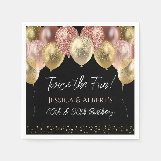 Dubbele verjaardag roze gouden ballonnen papieren  servet (Voorkant)