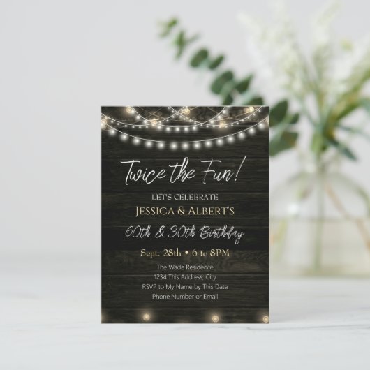 Dubbele Verjaardag String Licht Hout Kaart (Staand voorkant)